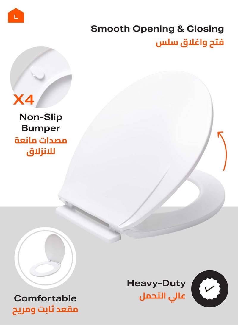 LAWAZIM Toilet Seat - Oval Plastic Toilet Cover with Bolts and Nuts, Smooth Easy-Clean Hygienic Surface, Comfortable Design - Ideal for Standard Toilets in Homes, Offices, Rentals, & Shared Bathrooms - Image 4