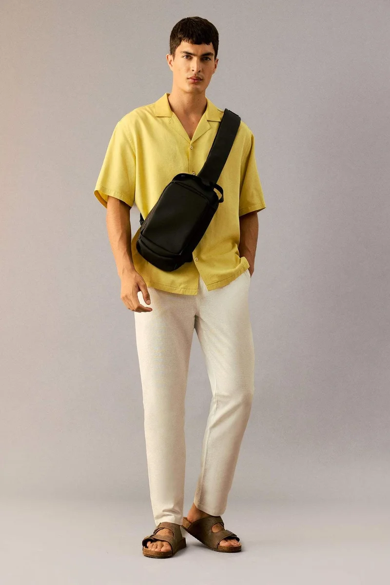 ديفاكتو Relax Fit Polo Neck Tencel Short Sleeve Shirt