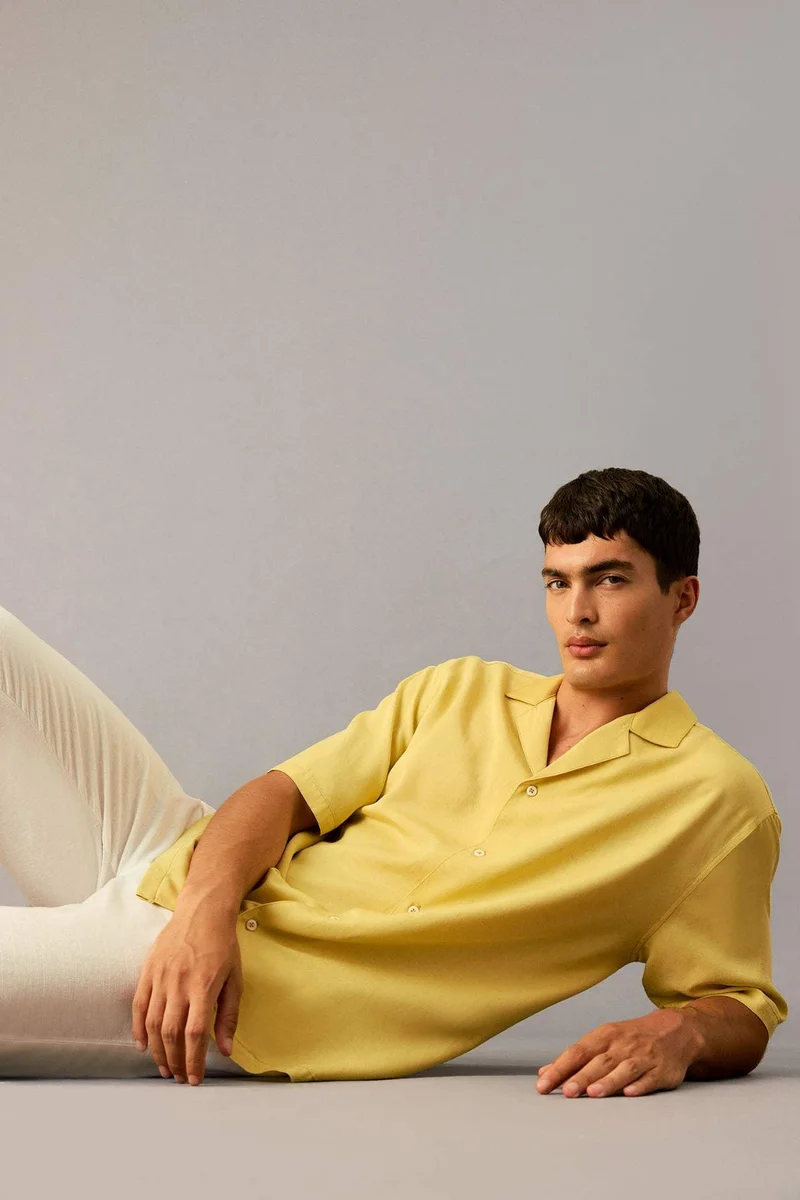ديفاكتو Relax Fit Polo Neck Tencel Short Sleeve Shirt