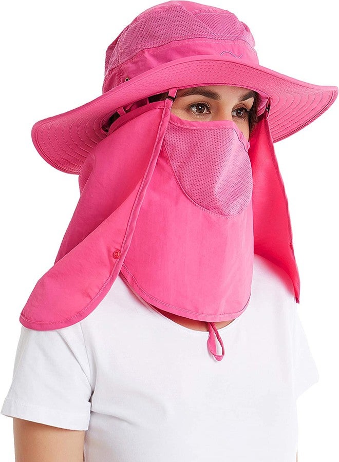 Zeki Fashion Summer Outdoor Sun Protection Fishing Cap Neck Face Flap Hat Wide Brim for Women (Red) - Image 1