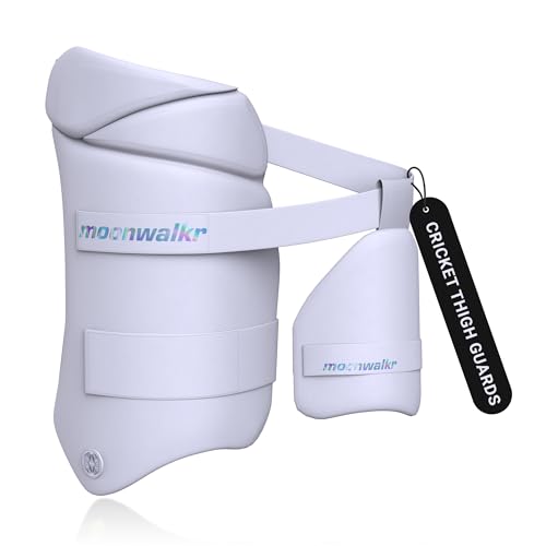 moonwalkr Thigh Guard 2.0 Protective Gear for Batter’s Height (5’4”- 5’8”) Cricket Thigh Pad Cricket Accessories & Equipment Safeguarding Both Your Outer and Inner Thighs White (Medium, Left Hand) - Image 1