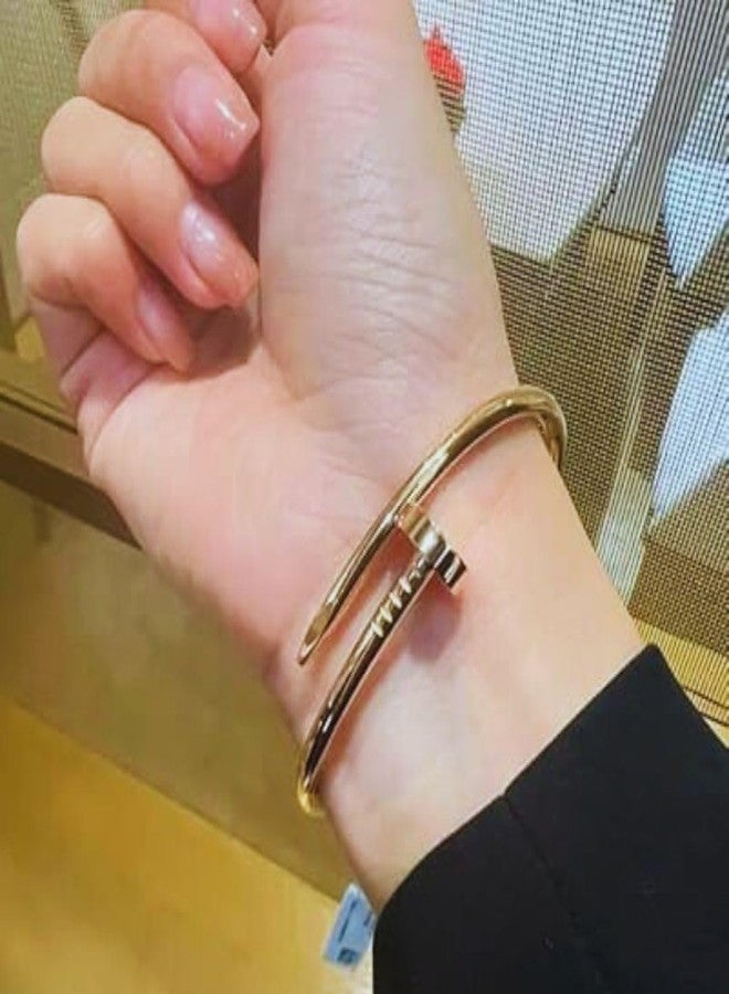 Bauble Cluster Anti Tarnish 18k Gold Plated Trendy Nail Women Bracelet| Aesthetic Stylish Adjustable Bangle Cuff| Stainless Steel Cuff Bangle Bracelet For Girls|Jewellery| Gifts For Girls (Pack of 1) - Image 2