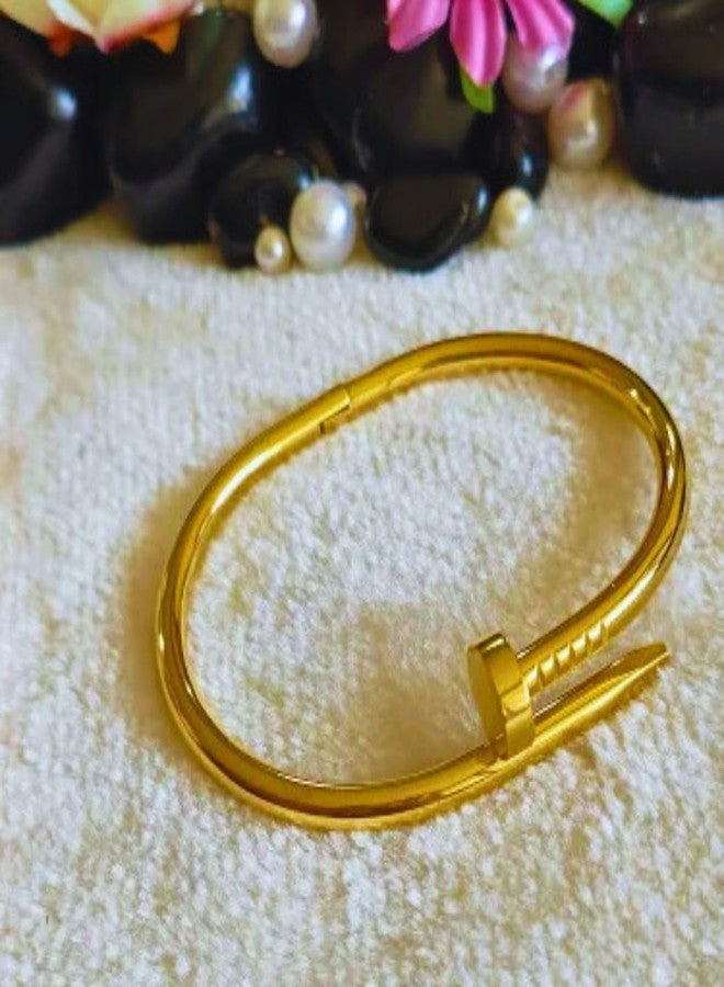 Bauble Cluster Anti Tarnish 18k Gold Plated Trendy Nail Women Bracelet| Aesthetic Stylish Adjustable Bangle Cuff| Stainless Steel Cuff Bangle Bracelet For Girls|Jewellery| Gifts For Girls (Pack of 1) - Image 3