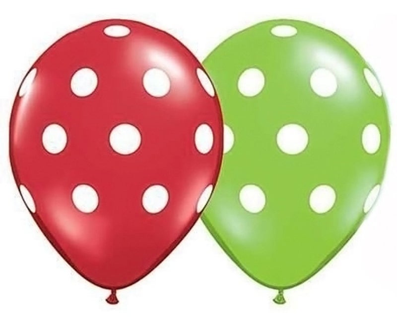 Evisha RED and Green Polka dot Big Size12,Balloons for Theme Party, Birthday Party, Party Decoration - Pack of 30 - Image 1
