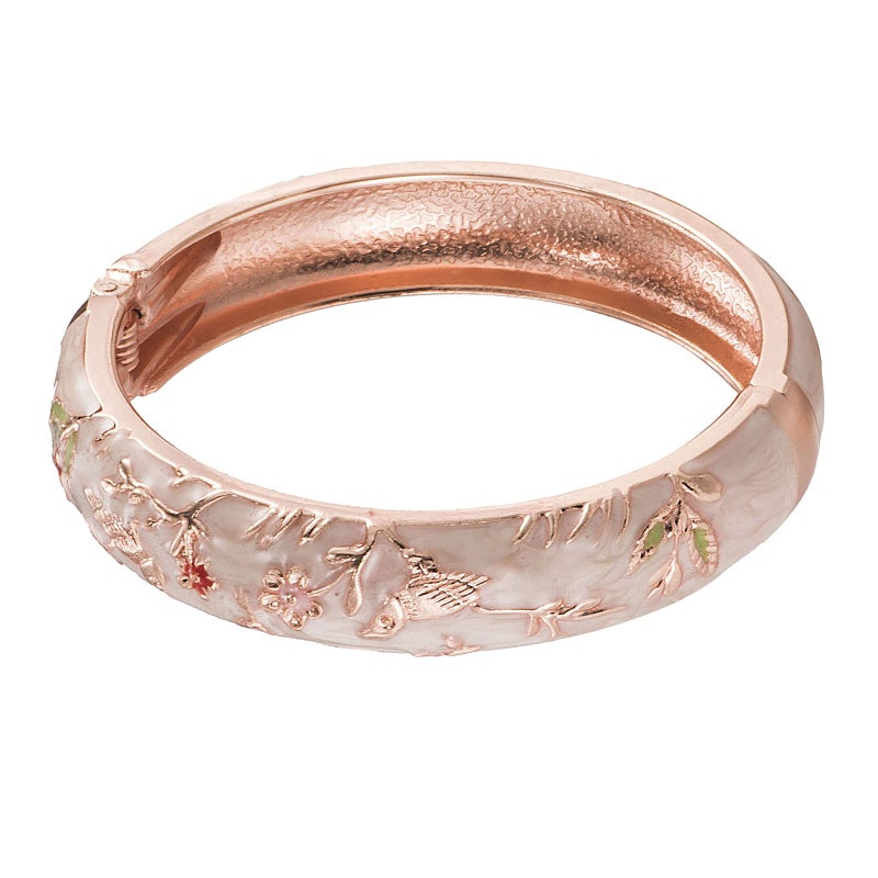 UJOY Colors Handcraft Jewelry Cloisonne Bracelet Enamel Hollowed Bird Spring Hinged Womens Bangles Gifts Box 88A31-55C49 Beige White - Image 4