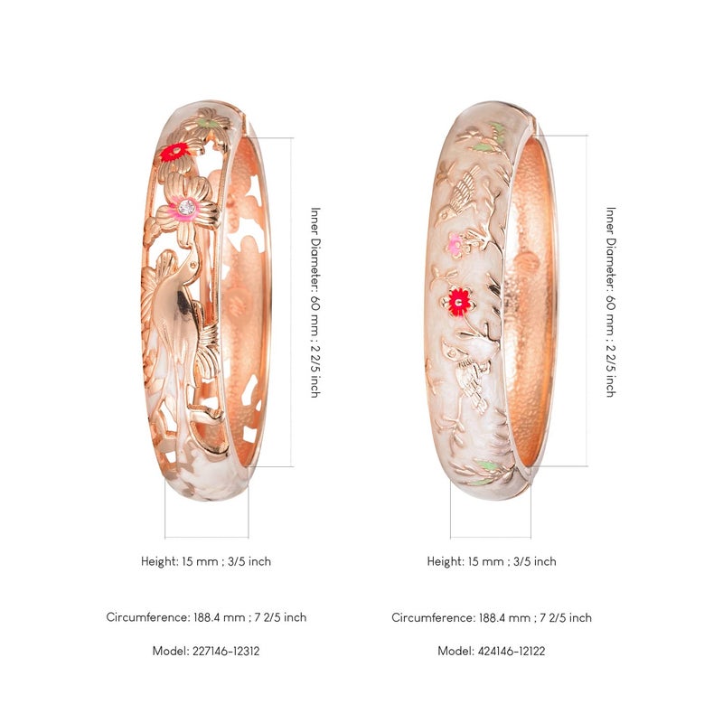 UJOY Colors Handcraft Jewelry Cloisonne Bracelet Enamel Hollowed Bird Spring Hinged Womens Bangles Gifts Box 88A31-55C49 Beige White - Image 2