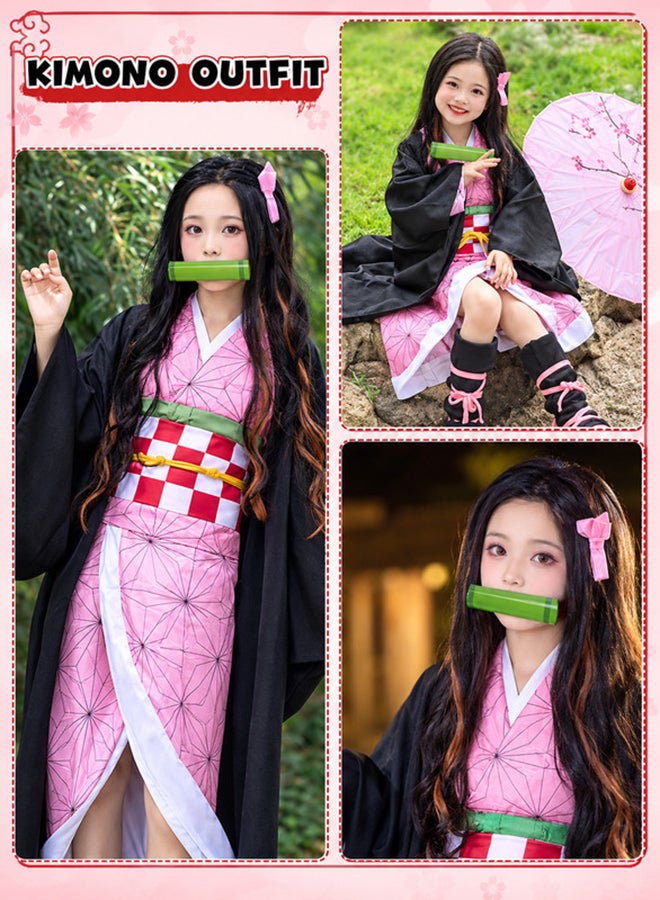 Kidzilla Nezuko Kamado Demon Slayer Pink Kimono Anime Costume for Kids– Character-Inspired Robe Set with Black Outer Layer for Cosplay XXXL - Image 5