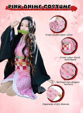 Nezuko Kamado Demon Slayer Pink Kimono Anime Costume for Kids– Character-Inspired Robe Set with Black Outer Layer for Cosplay XXXL - view 2