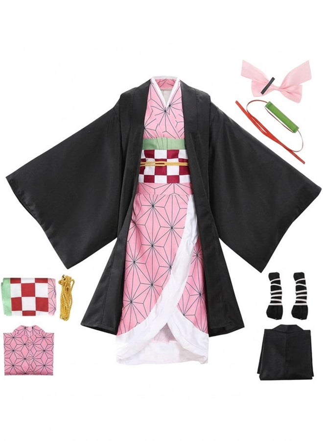 Kidzilla Nezuko Kamado Demon Slayer Pink Kimono Anime Costume for Kids– Character-Inspired Robe Set with Black Outer Layer for Cosplay XXXL - Image 1
