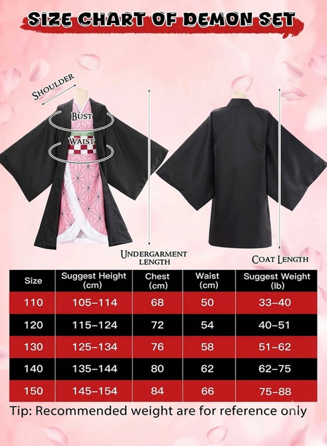 Kidzilla Nezuko Kamado Demon Slayer Pink Kimono Anime Costume for Kids– Character-Inspired Robe Set with Black Outer Layer for Cosplay XXXL - Image 4