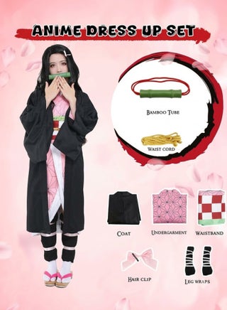 Nezuko Kamado Demon Slayer Pink Kimono Anime Costume for Kids– Character-Inspired Robe Set with Black Outer Layer for Cosplay XXXL - view 3