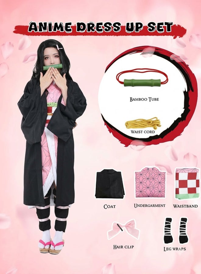 Kidzilla Nezuko Kamado Demon Slayer Pink Kimono Anime Costume for Kids– Character-Inspired Robe Set with Black Outer Layer for Cosplay XXXL - Image 3
