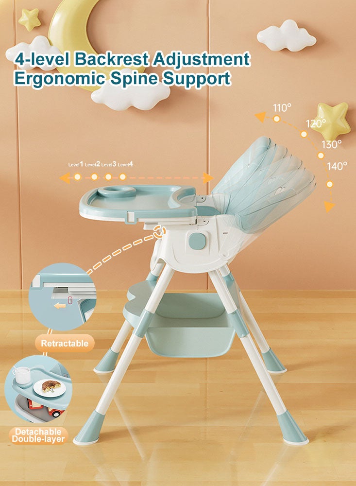 بيرفيي كرسي طعام للأطفال بظهر قابل للتعديل وطاولة تغذية مزدوجة قابلة للفصل كرسي تغذية قابل للطي كرسي طعام للرضع قابل للطي - Image 5