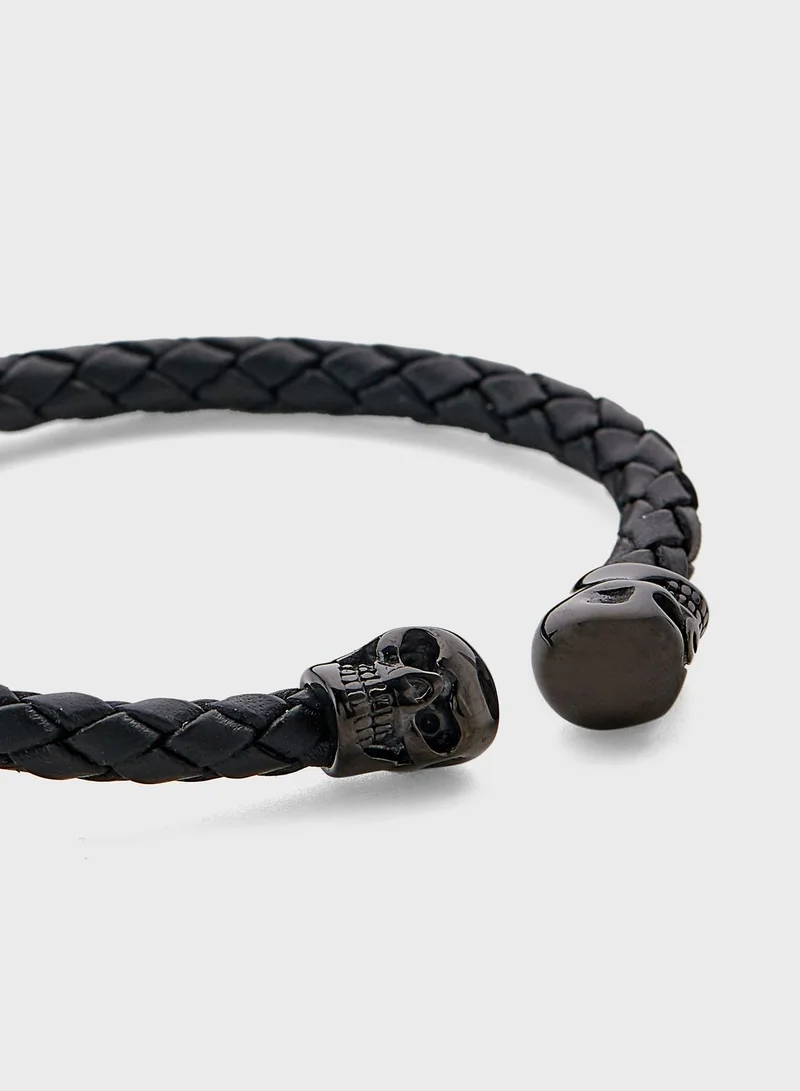 Robert Wood Genuine Leather Cuff Skull Bracelet