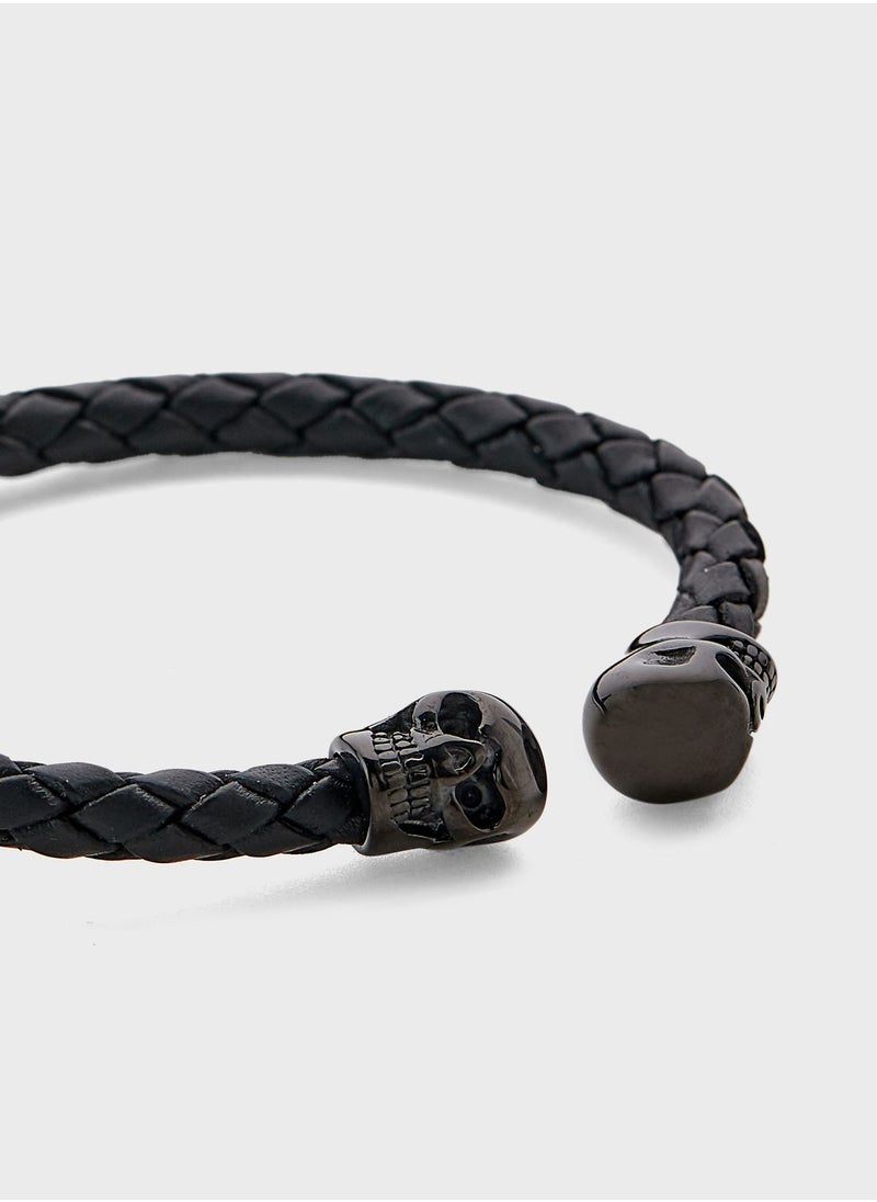 Robert Wood - Genuine Leather Cuff Skull Bracelet - Image 1