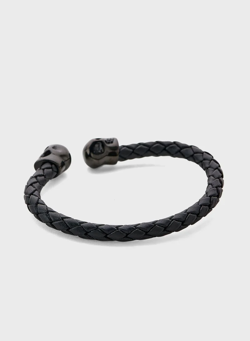 Robert Wood Genuine Leather Cuff Skull Bracelet