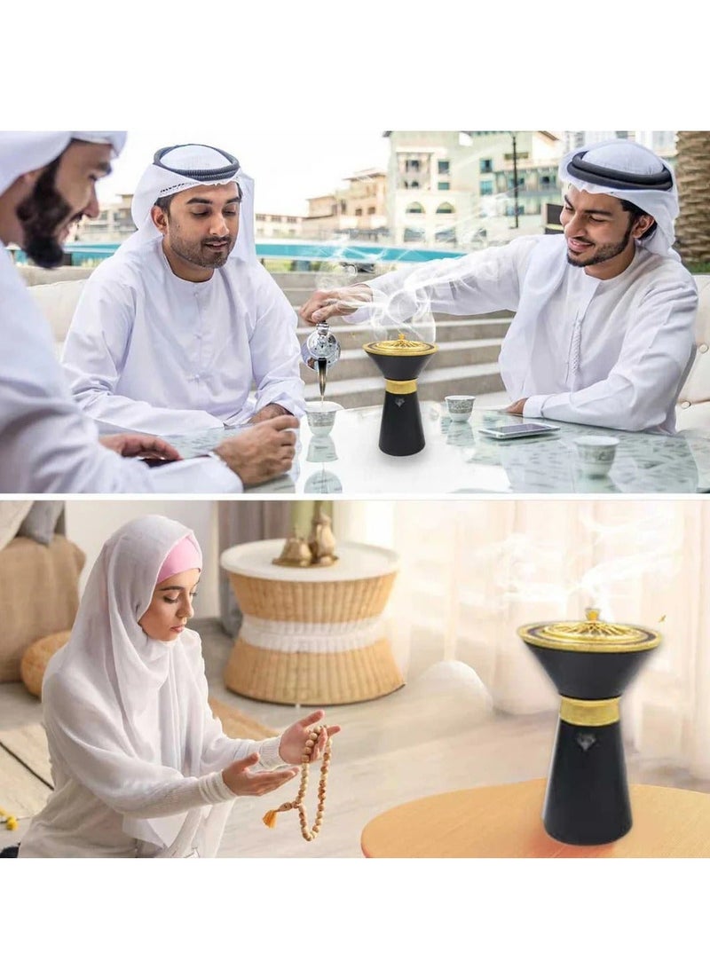 BORTONY Electric Bukhoor Burner Stylish Black & Gold Metal Design Incense Burner for Home Fragrance and Decoration - Image 4