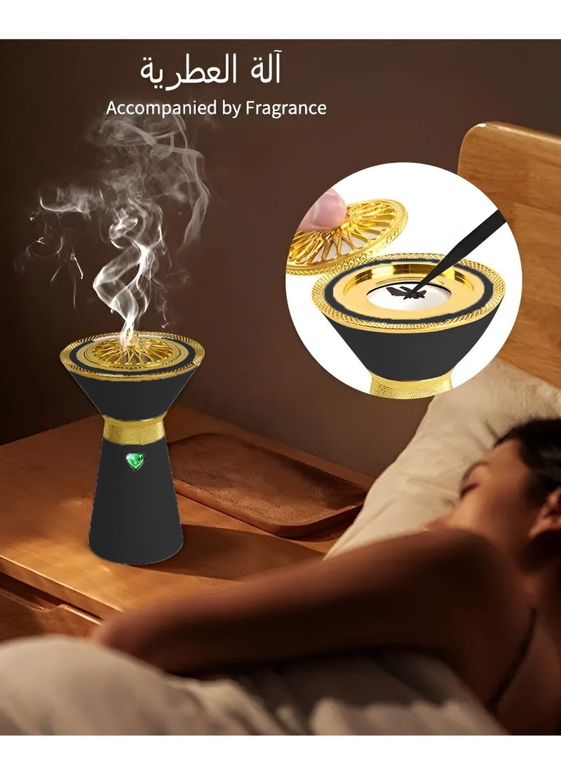 BORTONY Electric Bukhoor Burner Stylish Black & Gold Metal Design Incense Burner for Home Fragrance and Decoration - Image 3