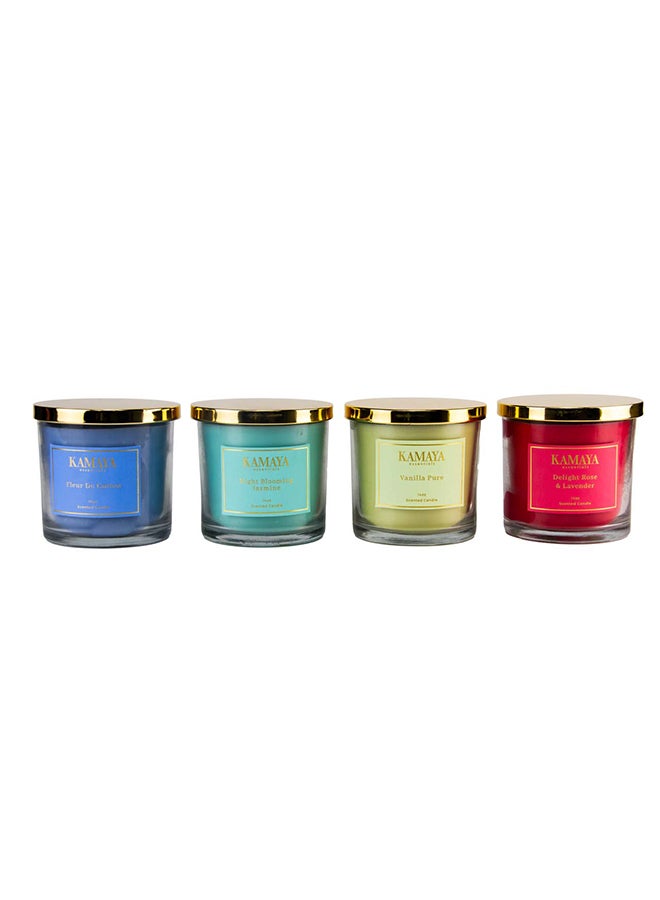 KAMAYA Secented candle with 3 wicks | 400 gms with long lasting vanilla pure fragrance | Clear jar with gold lid - Image 2