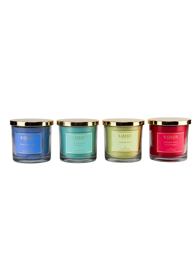 KAMAYA IRIS Collection Vanilla Pure scented candle  with 3 wicks | 400 gms | Clear jar with gold lid - Image 4