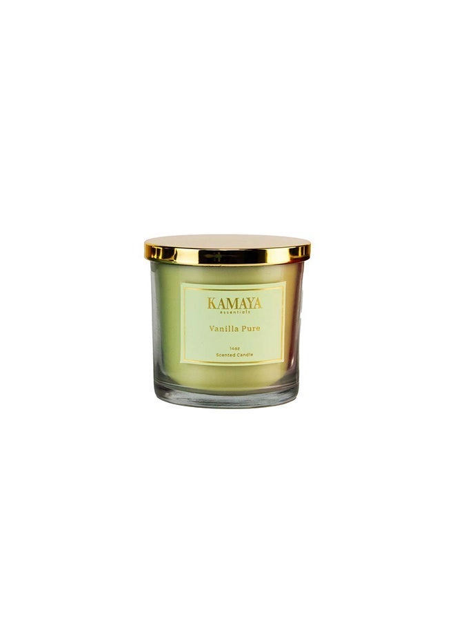 KAMAYA IRIS Collection Vanilla Pure scented candle  with 3 wicks | 400 gms | Clear jar with gold lid - Image 2