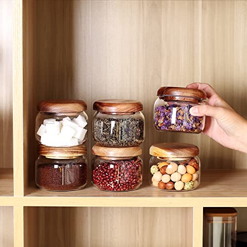 SAIOOL Kitchen Canisters Set of 6-8.5oz Glass Spice Jars With Acacia Airtight Lid and Labels Round Spice Bottles for kitchen Seasoning Baby Food Kids Snacks Meal Prep Containers Candle - Image 1