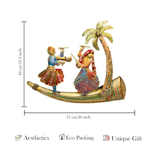 Ekhasa Nostrae Rajasthani Dancers Metal Wall Decoration Items for Living Room, Bedroom | Rajasthani Art Sculpture for Wall Decor | Perfect Wall Hanging for Home Decor, Sofa Wall Decor & Office Decor - Image 2