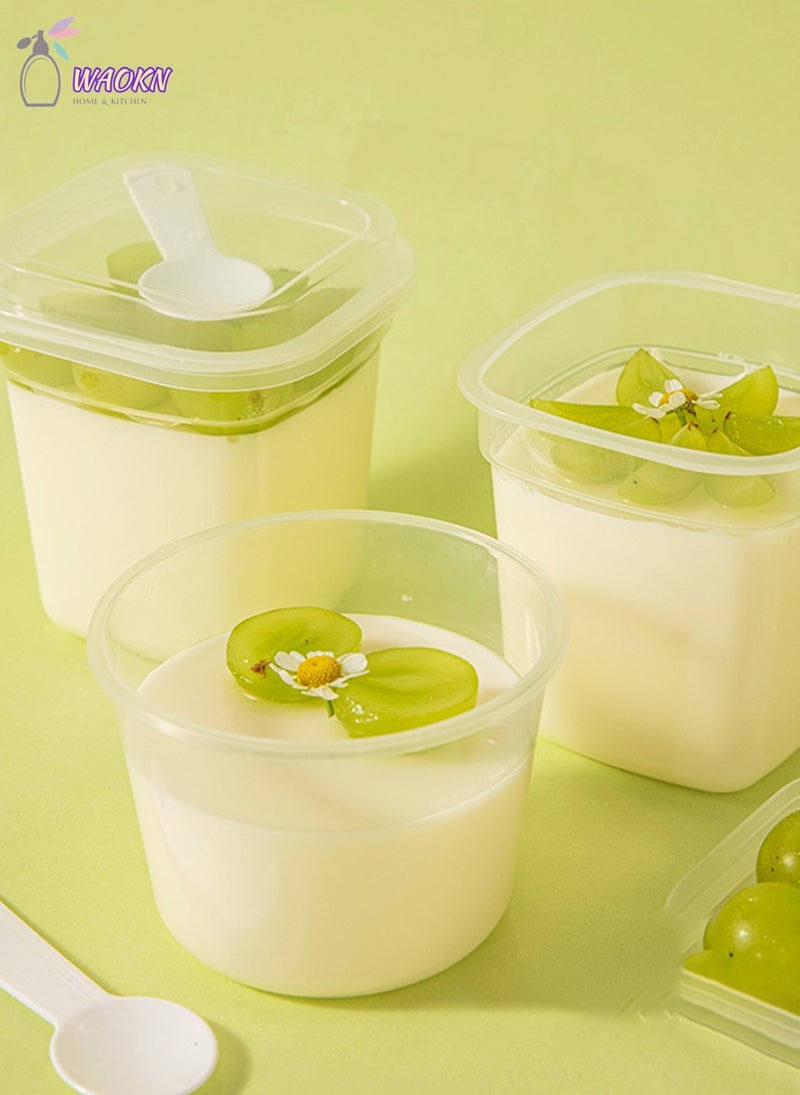 WAOKN 10-Piece Disposable Pudding Cups, Plastic Dessert Cup With Lid And Spoon, Gift Sticker, 280Ml - Image 4