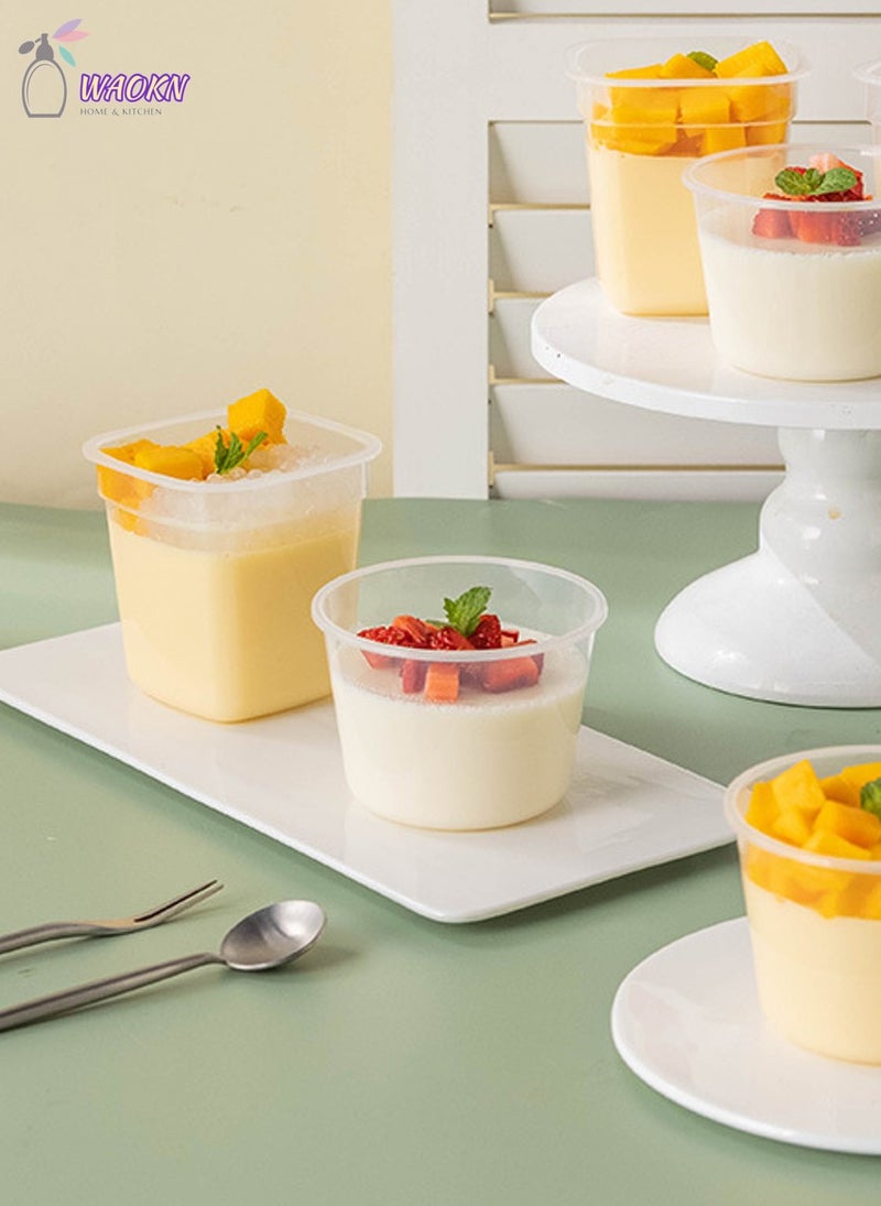 WAOKN 10-Piece Disposable Pudding Cups, Plastic Dessert Cup With Lid And Spoon, Gift Sticker, 280Ml - Image 3