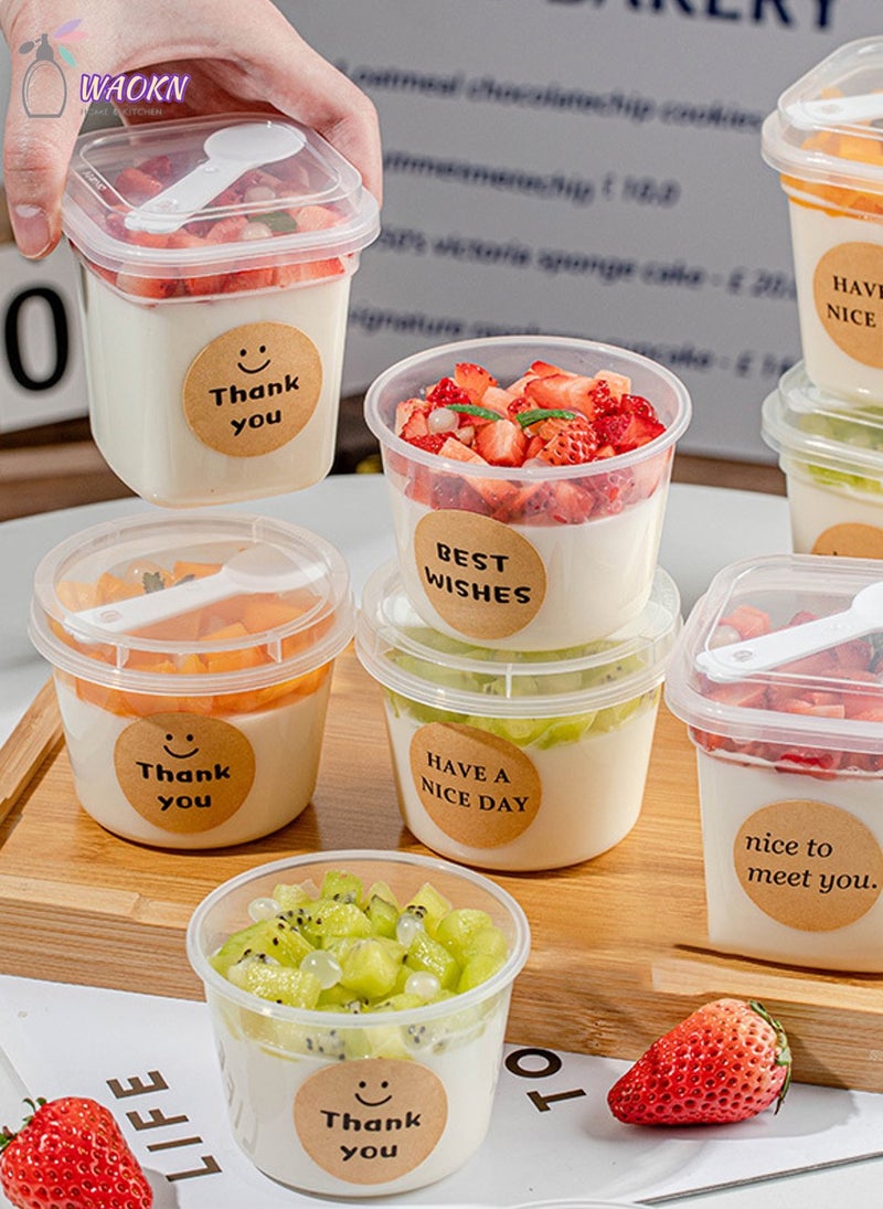 WAOKN 10-Piece Disposable Pudding Cups, Plastic Dessert Cup With Lid And Spoon, Gift Sticker, 280Ml - Image 5
