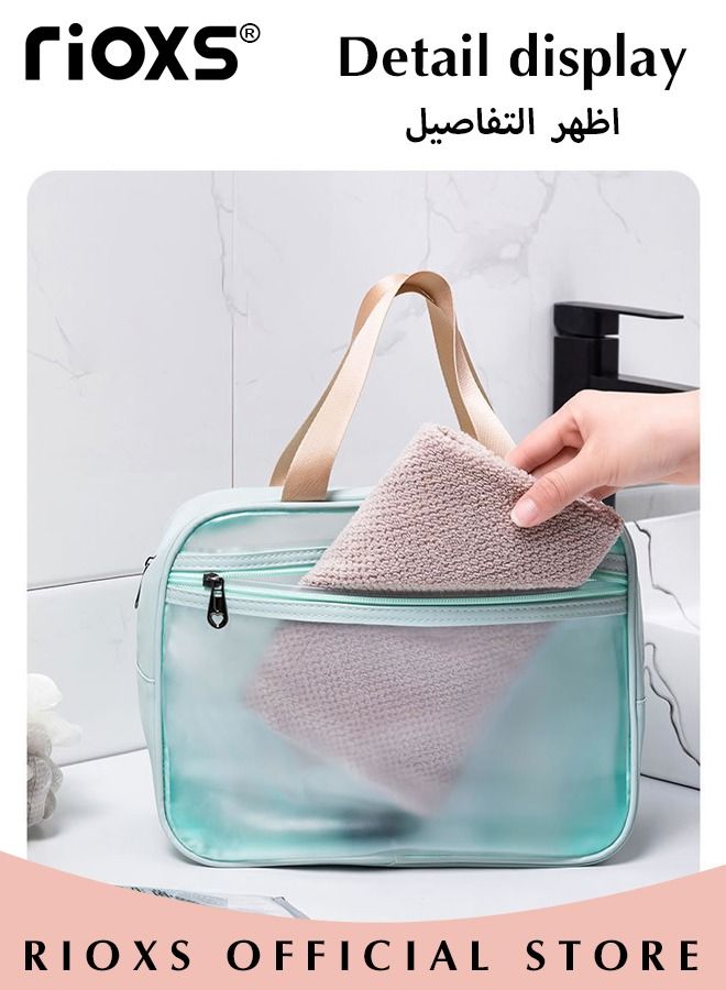 RIOXS Clear Cosmetic Bag Vinyl Air Travel Toiletry Bags Bulk Water Resistant PVC Packing Cubes with Zipper Closure & Carry Handle for Women Baby Men, Make-up brush Case Beach Pool Spa Gym Bag with Shoe Stor - Image 5