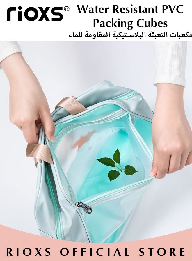 RIOXS Clear Cosmetic Bag Vinyl Air Travel Toiletry Bags Bulk Water Resistant PVC Packing Cubes with Zipper Closure & Carry Handle for Women Baby Men, Make-up brush Case Beach Pool Spa Gym Bag with Shoe Stor - Image 3