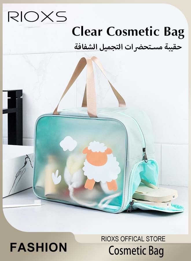 RIOXS Clear Cosmetic Bag Vinyl Air Travel Toiletry Bags Bulk Water Resistant PVC Packing Cubes with Zipper Closure & Carry Handle for Women Baby Men, Make-up brush Case Beach Pool Spa Gym Bag with Shoe Stor - Image 1