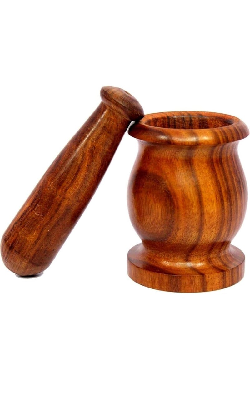 AAVIRPRO Wooden Grinder Masher for Spices Medicine Okhli Musal Set Mortar Pestle Set Imaam Dasta Kharal Khalbatta for Kitchen