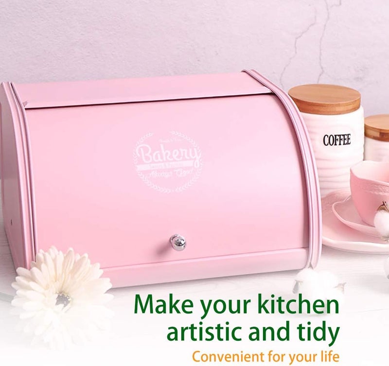 KL X458 Pink Bread Box Roll Top, Metal Bread Box for Kitchen Countertop, Large Capacity, Keeps Bakery Items Fresh Longer, Bread Bin for Kitchen Countertop, Breadbox to Store Cookies, Bagels, Muffins - Image 4