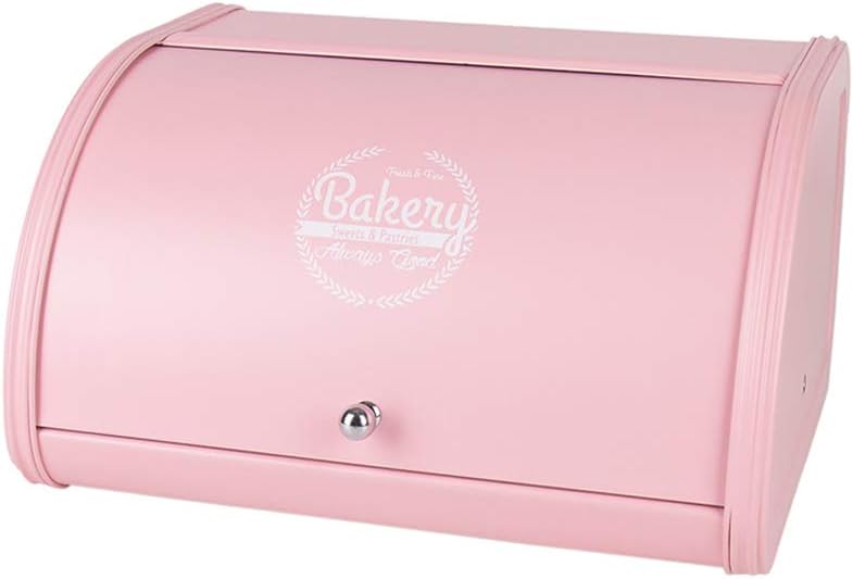 KL X458 Pink Bread Box Roll Top, Metal Bread Box for Kitchen Countertop, Large Capacity, Keeps Bakery Items Fresh Longer, Bread Bin for Kitchen Countertop, Breadbox to Store Cookies, Bagels, Muffins - Image 1