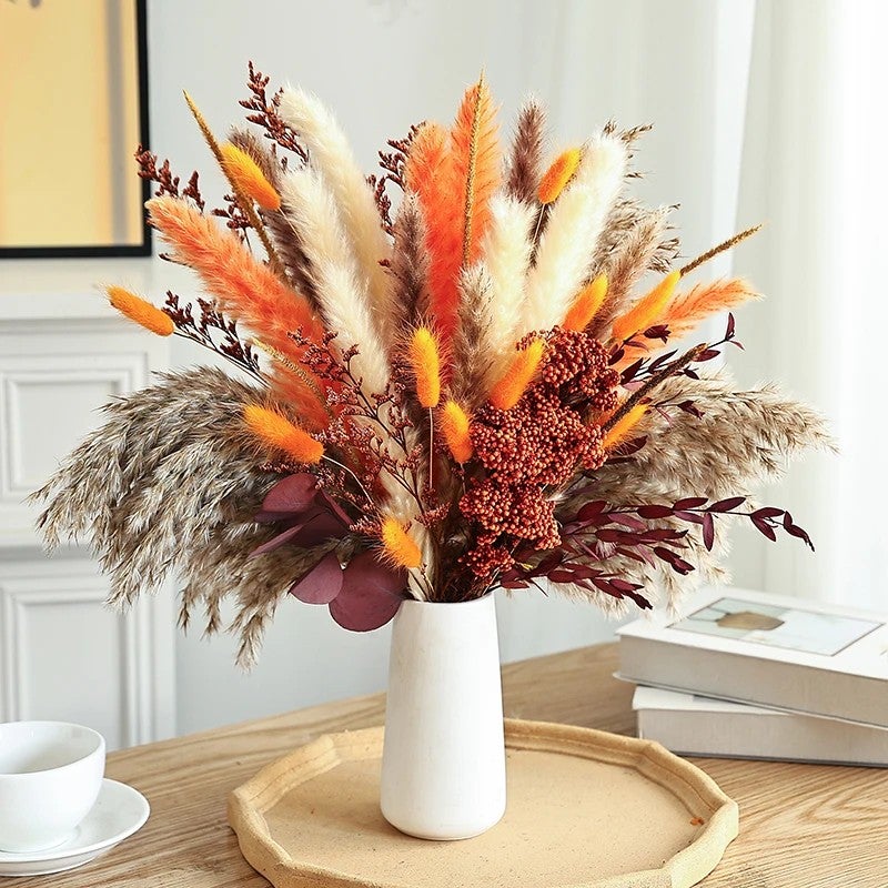 Bluejw High Quality Autumn Orange Dried Flowers Bouquet - Vase Filler Decor for Wedding Halloween Thanksgiving - Dried Plants - Image 2