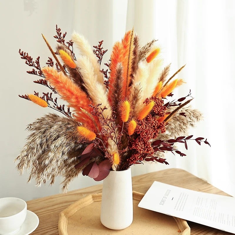 Bluejw High Quality Autumn Orange Dried Flowers Bouquet - Vase Filler Decor for Wedding Halloween Thanksgiving - Dried Plants - Image 3