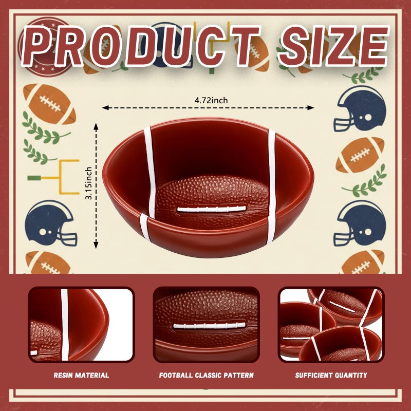 GlikCeil 3 Pcs Football Snack Bowl Reusable Resin 4.72 Inches Football Serving Trays Platter Serving Dishes for Tailgate Dinner Sports Event Game Day Birthday Party Decorations Everyday Use - Image 2