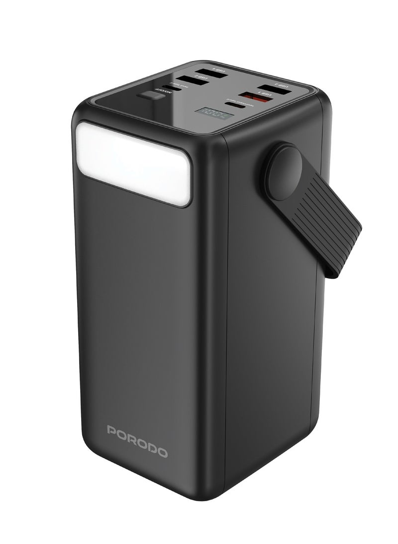 porodo LARA Power Bank 50000mAh with Integrated Cables and Flashlight / Fast Charge Powerbank / Portable Charger 20W PD / Portable Handle / Built-in Safety Feature / High Battery Capacity - Black - Image 1