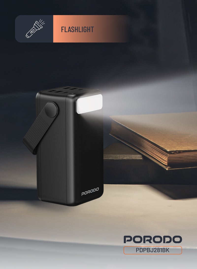 porodo LARA Power Bank 50000mAh with Integrated Cables and Flashlight / Fast Charge Powerbank / Portable Charger 20W PD / Portable Handle / Built-in Safety Feature / High Battery Capacity - Black - Image 3