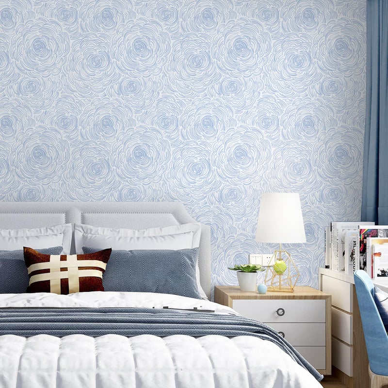 EeeComing Blue Peel and Stick Wallpaper Blue and White Floral Contact Paper Peel and Stick Floral Wallpaper Modern Self Adhesive Wall Paper Removable for Bedroom Cabinets Vinyl 17.3" X 78.7" - Image 2