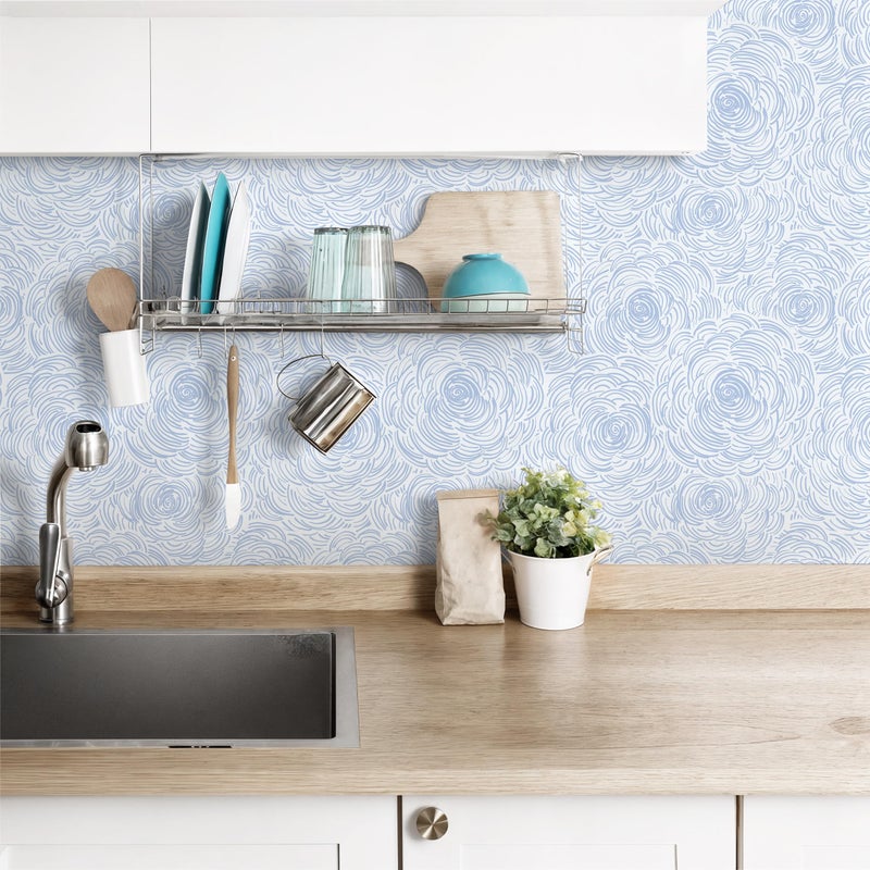 EeeComing Blue Peel and Stick Wallpaper Blue and White Floral Contact Paper Peel and Stick Floral Wallpaper Modern Self Adhesive Wall Paper Removable for Bedroom Cabinets Vinyl 17.3" X 78.7" - Image 3