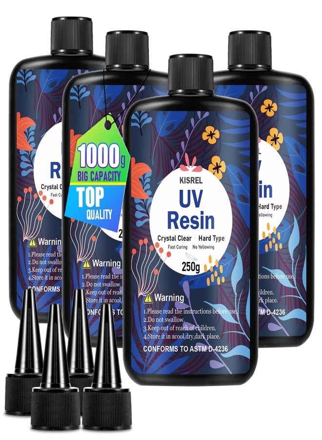 KISREL UV Resin 1000g，4 x 250g UV Resin Kit, Hard Type Crystal Clear Ultraviolet Curing UV Epoxy Resin for Craft Jewelry Making - Image 1