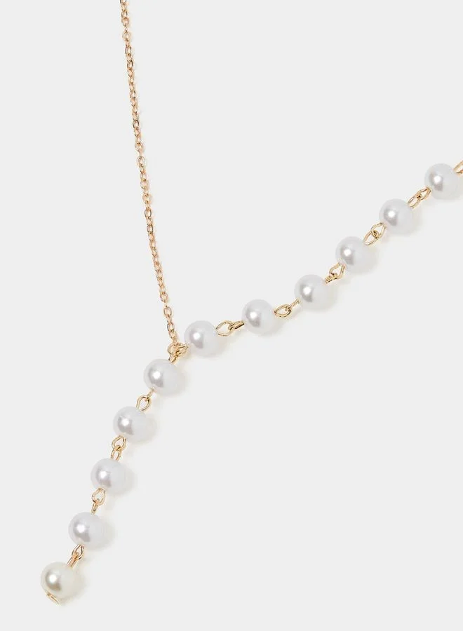 Styli Faux Pearl Trail Lariat Necklace