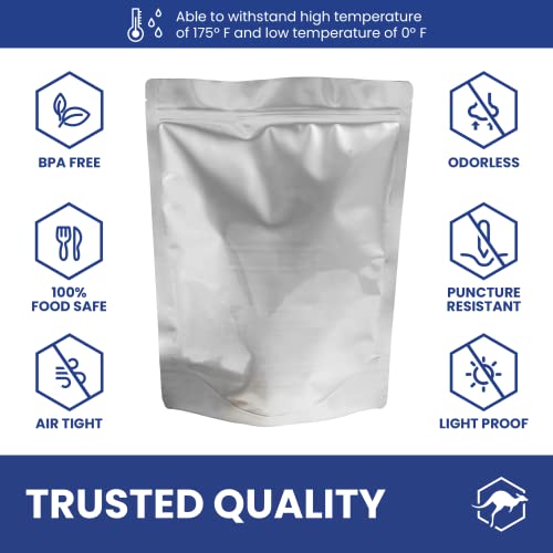 Wallaby 50 Count 1-Quart Gusset Mylar Bags with Labels, 12 Mil Total Thickness Long-Term Food Storage Pouches, 15x12 Stand-Up Zipper Heat-Sealable Airtight Packaging - Silver - Image 5