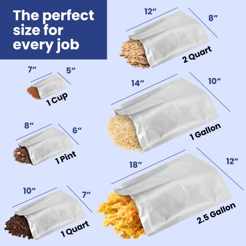 Wallaby 50 Count 1-Quart Gusset Mylar Bags with Labels, 12 Mil Total Thickness Long-Term Food Storage Pouches, 15x12 Stand-Up Zipper Heat-Sealable Airtight Packaging - Silver - Image 2