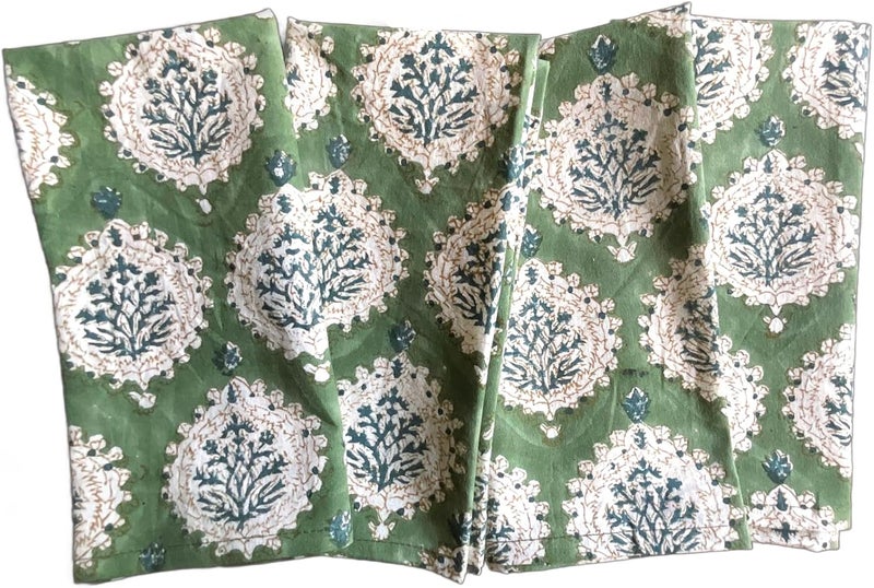 ATOSII Kari Green 100 Cotton Fall Cloth Dinner Napkins 20 X 20 Inches Floral Handblock Print Set of 4 Washable Durable Linen for Everyday Use Wedding Parties Outdoors Christmas Thanksgiving - Image 2