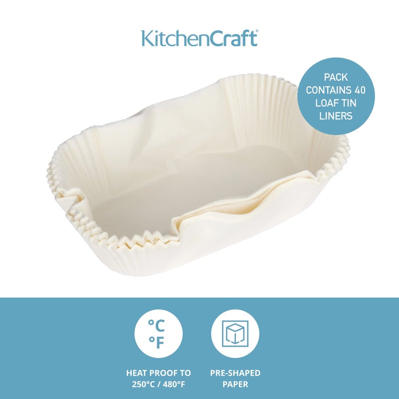 KitchenCraft Loaf Tin Liners, Non Stick, Cake and Bread Tin, 20 x 9 cm, Pack of 40 Liners, White - Image 2