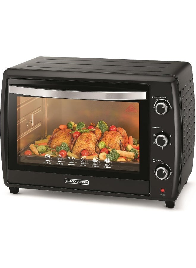 Toaster Oven, Adjustable 90-230°C Thermostat, Double Grill with Convection, Glass Door for Safety, Rotisserie Function, Anti-Rust Stainless Steel Interior, 70 L 2200 W TRO70RDG-B5 Black